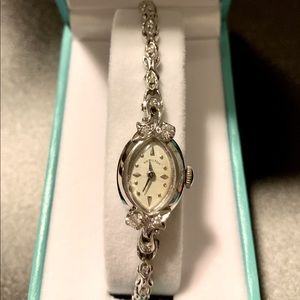 Vintage 14K White Gold DIAMOND HAMILTON Ladies Watch. Works Appraised $3,500.